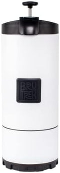 BruTrek OVRLNDR Travel Coffee French Press, 24 fl.oz Capacity, Double Wall Vacuum Insulated, Easy To Clean Removable Bottom, No Spill Lid, On The Go Coffee Brewing (Snowflake White)