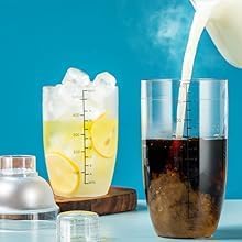 Homestia 2Pcs Plastic Cocktail Shaker with Jigger Set, Hand Shaker Mixer Cup with Scales, Transparent Bar Tool Sets With Double Measuring Jigger Set for Bartending Home Bar Party Use (24oz/700cc)