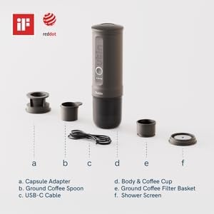 OutIn Nano Portable Electric Espresso Machine, Travel Coffee Maker for Camping, Car Coffee Maker Self-Heating with USB-C, With Ground Coffee & NS Capsule for RV, Hiking, Office