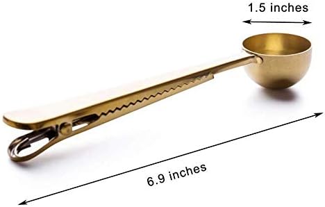 Coffee Scoop with Bag Clip, Stainless Steel Long Handled Tea Spoon Coffee Accessories and Kitchen Utensils 2pcs Set (Gold)