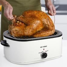 Roaster Oven 20 Quart, Electric Turkey Roaster Oven Electric with Self-Basting Lid, Removable Pan and Rack, Full-Range Temperature, Stainless Steel, White