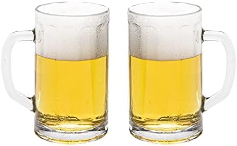 Vikko Beer Mug, Set of 2 Glass Beer Mugs, 13.5 Ounce, Dishwasher Safe Durable Drinking Glass for Craft Brews, Beer or Water