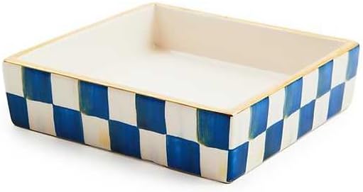 MACKENZIE-CHILDS Ceramic Cocktail Napkin Holder, Kitchen Napkin Holder for Table and Countertop, Blue-and-White Royal Check
