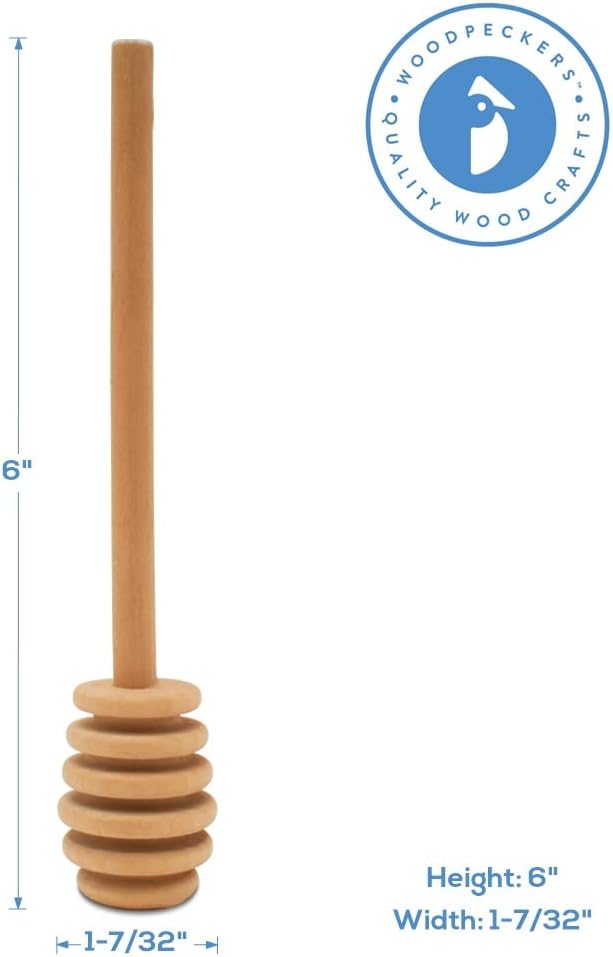Wooden Honey Dipper Sticks, Honey Comb Wand Stirrers for Tea, Honeycomb Dripper Stir Spoons, Wood Dabber Combs Drizzler Sticks for Cake Pops, 6" Charcuterie Drizzle Dippers Pack of 24 by Woodpeckers