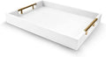 Wooden Decorative Coffee Table Tray, 16" Matte Finish Serving Tray with Handles for Ottoman, Living Room, Perfume, Vanity Dresser Organizer (Ivory White)
