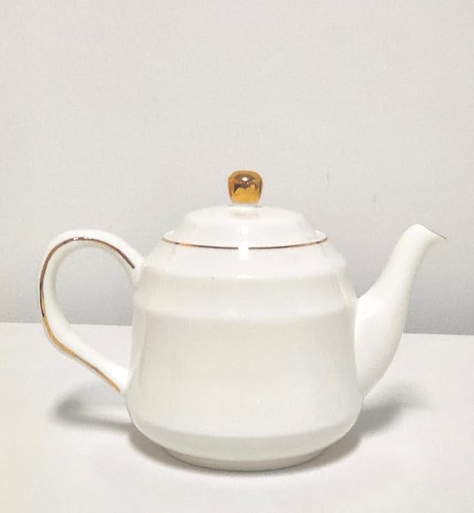 Strengthen Porcelain Teapot, 32oz Coffee Pot Ceramic Teapot- Stripe Design (White)