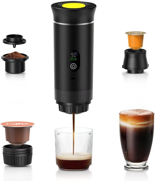 Portable Coffee Maker, 3-in-1 Espresso Machine for Travel 20 bar Mini Coffee Maker Compatible with Ground Coffee & Capsule for Car, RV, Hiking, Camping, Office, Travel Espresso Maker