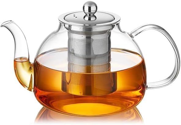 24 Pack 40OZ (1200ML) Glass Teapot with Infuser Stovetop Safe, Clear Glass Tea Pot Kettle, Borosilicate Tea Pot with Infusers Filter for Loose Tea, Tea Kettle Dishwasher Safe