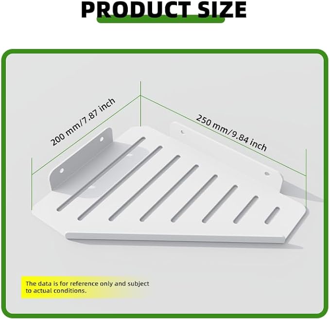 Corner Shelf Kitchen Storage, Bathroom Shelves Shower Caddy Hanging, Matte Floating Shelves for Wall, Recessed Stainless Steel Rack for Tiled Wall, White 10x8 inch(25x20cm)
