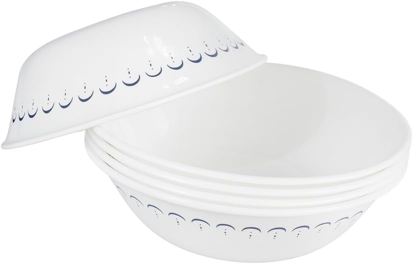 Chip Resistant 1 qt (0.95L) Bowl with Blue Scandinavian patterns, 4- pack