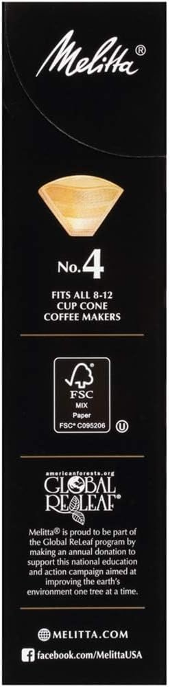Melitta #4 Gourmet Cone Coffee Filters, Unbleached Natural Brown, 80 Total Filters Count