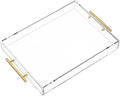 NIUBEE Clear Serving Tray 12x16 Inches -Spill Proof- Acrylic Decorative Tray Organiser for Ottoman Coffee Table Countertop with Round Handles