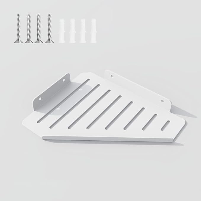 Corner Shelf Kitchen Storage, Bathroom Shelves Shower Caddy Hanging, Matte Floating Shelves for Wall, Recessed Stainless Steel Rack for Tiled Wall, White 10x8 inch(25x20cm)