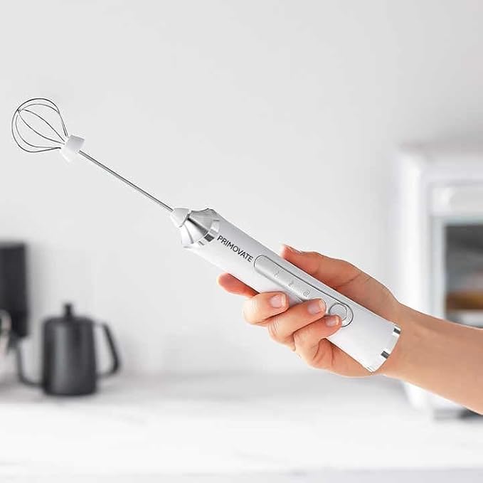 Rechargable Milk Frother, Handheld Drink Mixer with Whisk Attachment, 2025 upgraded powerfull 3 speed motor, Type C charging with charge light, with extra egg mix head (White without Stand)