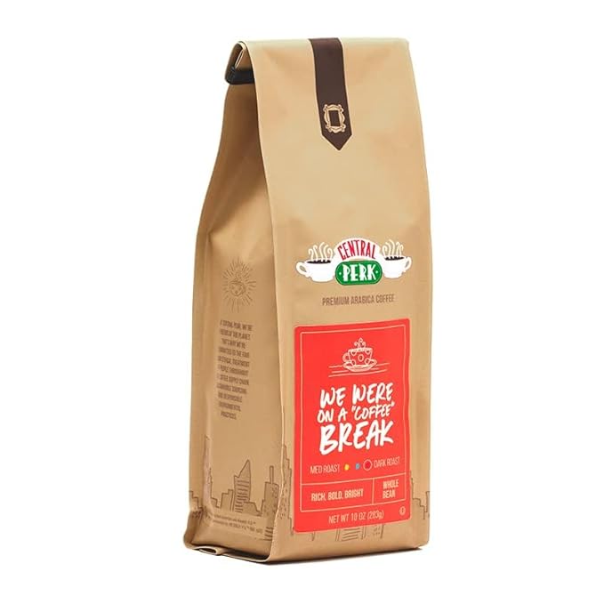 Central Perk Dark Roast Whole Bean "We Were On A Coffee Break" Blend - 100% Arabica Coffee with Nutty, Smoky, Dark Chocolate & Caramel Flavors, 10oz Bag