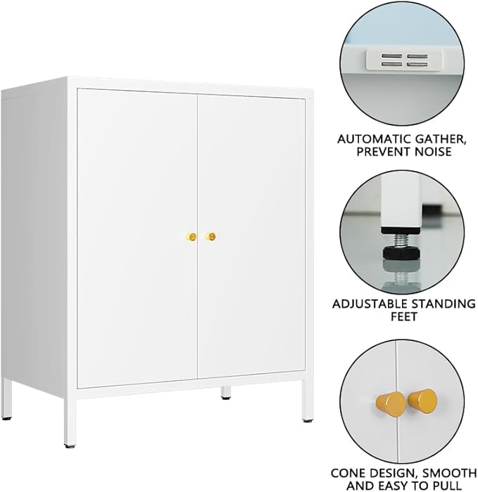 Small 2 Metal Storage Side Buffet Cabinet for Bed Room,Living Room,Entryway,Hallway,Home,Hotel,Office,Garage,Kitchen,1 Removable Shelf. (Metal Door, White)