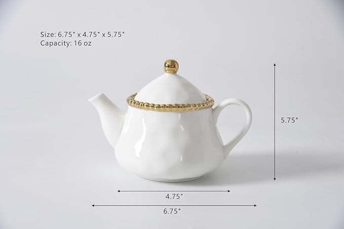 Pampa Bay Salerno Tea Pot with Cover (White with Silver Beading)