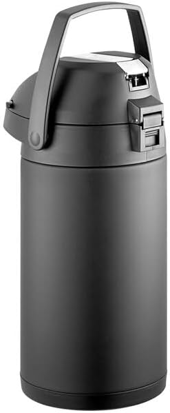 4 Liter Stainless Steel Airpot, Matte Black, Double Wall Insulated with Metal Lever, Round, BPA Free, for Coffee Shops and Offices