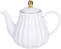 YBK Tech Strengthen Porcelain Teapot, 31oz Coffee Pot Ceramic Teapot- Stripe Design (White)