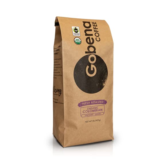 2lb Fair Trade Organic Certified Colombian Ground Light Roast, 100% Arabica Specialty Coffee, 32 ounces, 2 pounds, Bulk Coffee