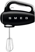 SMEG Black 50's Retro Style Electric Hand Mixer with Set of Beaters, Set of Dough Hooks and Set of Whisks