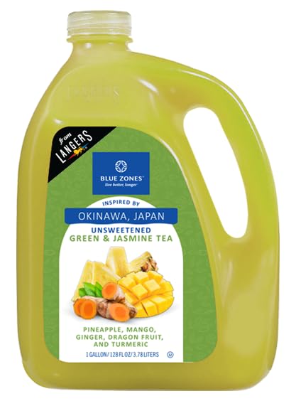 Langers Blue Zones Inspired Unsweetened Tea, Green & Jasmine Tea, 128 Fl Oz (Pack of 2)