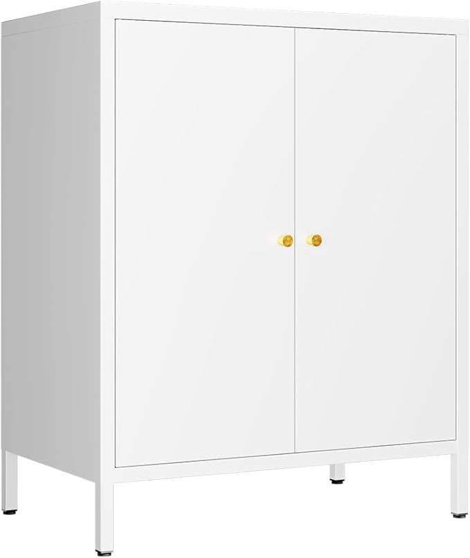 Small 2 Metal Storage Side Buffet Cabinet for Bed Room,Living Room,Entryway,Hallway,Home,Hotel,Office,Garage,Kitchen,1 Removable Shelf. (Metal Door, White)