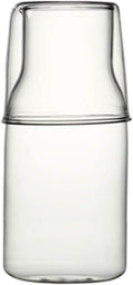 Bedside Glass Water Carafe Set with Cup, Glass Carafe with Lid Mouthwash Cups for Bedroom Bathroom Juice Wine Milk 19oz (Clear)