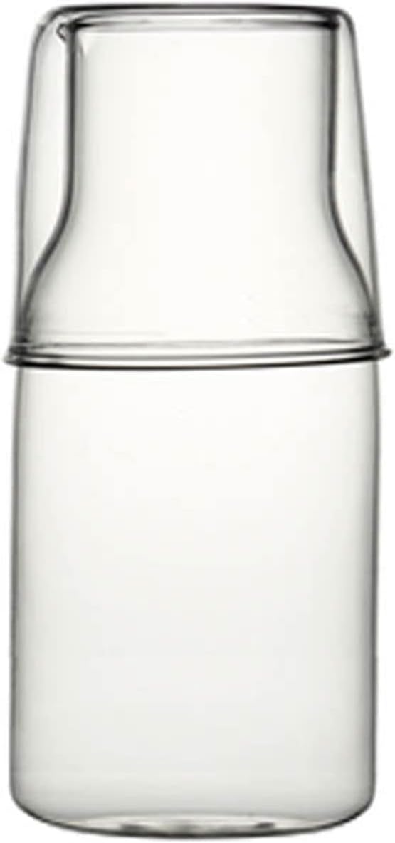 Bedside Glass Water Carafe Set with Cup, Glass Carafe with Lid Mouthwash Cups for Bedroom Bathroom Juice Wine Milk 19oz (Clear)