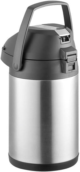 3 Liter Stainless Steel Airpot with Metal Lever, Double Wall Insulated Coffee Dispenser, Silver, Round, 13.2 Inch Height, BPA Free