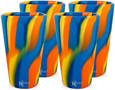 Silipint 16oz Silicone Pint Glass – Unbreakable BPA-Free Reusable Silicone Drinking Cup – Dishwasher Microwave & Freezer Safe – Stemless Glass for Water Coffee Smoothies Canyon Blues
