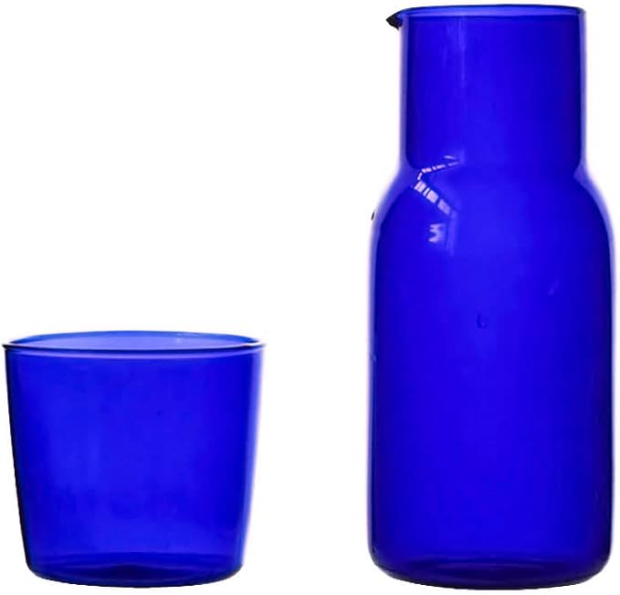 Bedside Glass Water Carafe Set with Cup, Glass Carafe with Lid Mouthwash Cups for Bedroom Bathroom Juice Wine Milk 19oz
