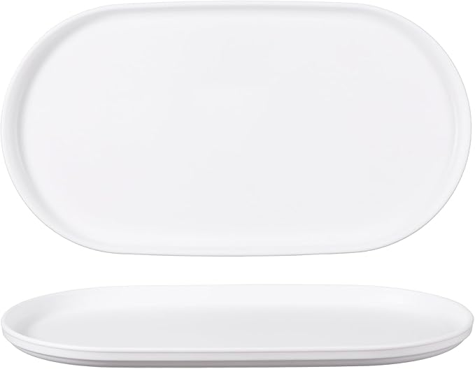 uxcell 2Pcs Fast Food Serving Trays, 12x6.6 Oval Reusable Restaurant Serving Trays for Kitchen Restaurant Coffee Fruit Burger Lunch Dessert, White