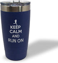 Style In Print Stainless-Steel Engraved Travel Mug Tumbler 20 Oz Keep Calm and Run on Thermal Coffee Cup Navy
