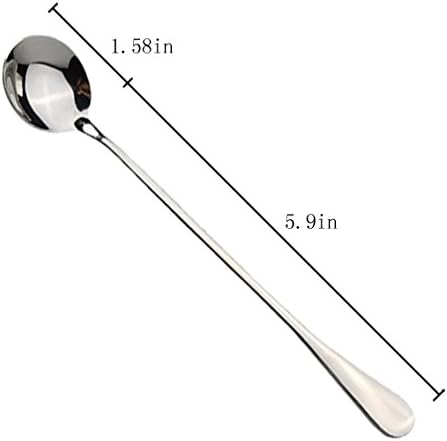 Long-handled ice tea spoon, cocktail stir spoons, stainless steel coffee spoons, ice cream scoop Set of 8 (Silver, Round)