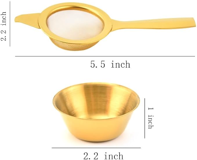 2.2" Mini Matcha Sifter, 30 Fine Mesh T304 Stainless Steel, Tea Strainer, Cocktail Strainer with Base (Gold)