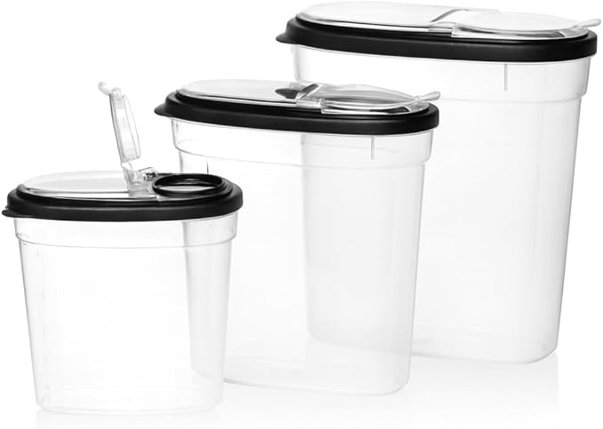 Shazo 3 PC Cereal Container Storage Set (5.2L, 2.8L, 1.2L) - Large Airtight Food Storage Containers with Flip-Top Lids, BPA-Free Plastic Cereal Dispenser for Pantry, Rice, Flour, Sugar & Pasta