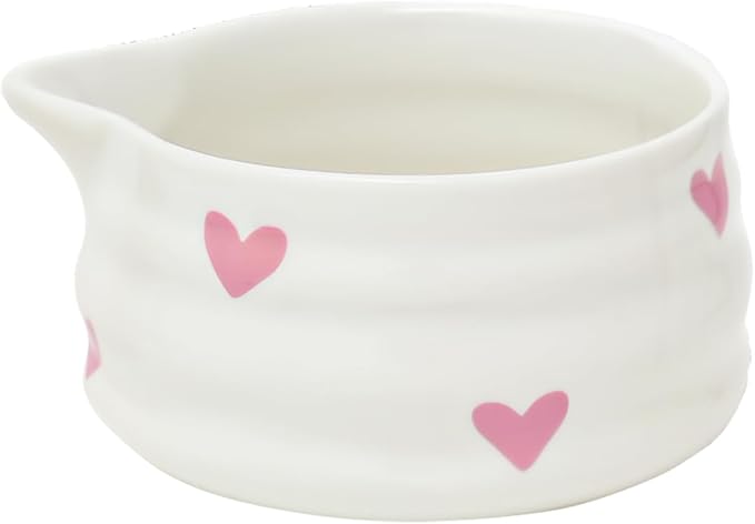 White Matcha Bowl with Spout with Cute Heart Pattern - Ceramic Chawan Matcha Bowl for Whisking Matcha -Traditional Japanese Macha Bowl Handmade