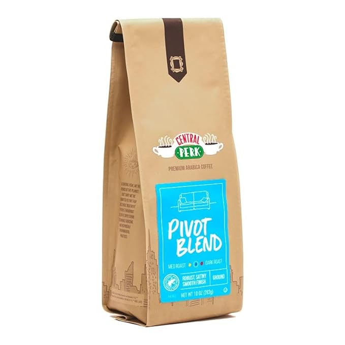 Central Perk Medium Dark Roast Whole Bean Coffee "Pivot Blend" - 100% Arabica Coffee Beans with Sweet Cocoa, Bright Citrus & Herbal Notes, Bold & Smooth Finish, 10oz Bag