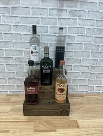 Handmade Tiered Display Shelving - Three Tier Bar Display - Bar Organizer - Liquor Bottle Display (12" with Back, Dark Walnut)