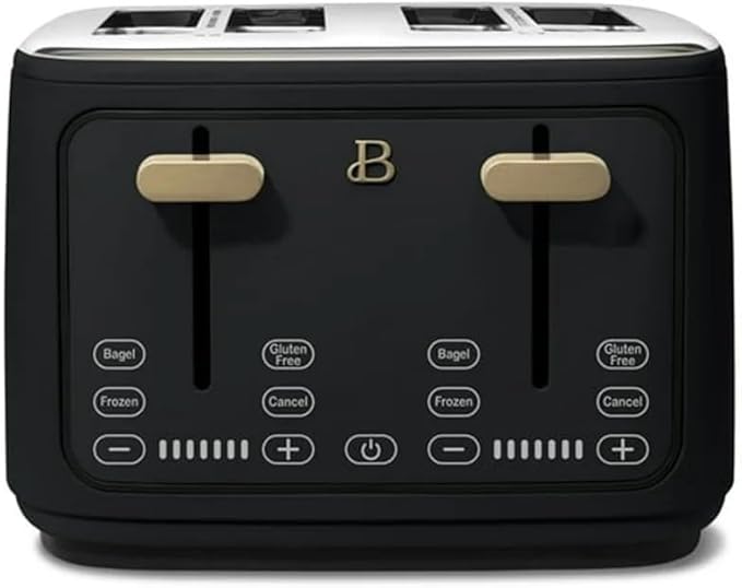 Beautiful 4-Slices Toaster with Touch-Activated Digital Display, Extra-Wide Self-Adjusting Slots, Adjustable Shade Control by Drew Barrymore (Black Sesame)