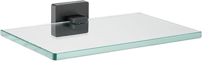 JQK Bathroom Glass Shelf Black, Tempered Glass Shower Storage 8 by 5 inches, 304 Stainless Steel Matte Black Wall Mount, TGS201L8-PB