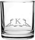 Hat Shark Personalized Whiskey Scotch Glass with Deer Skull Monogram, Single Rocks Glass, A-Z Initial, Retirement, Birthday, Wedding, Gift Clear (1, Letter K)