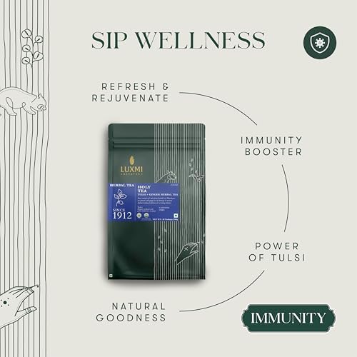 Luxmi Estates, Organic Tulsi Tea, 50 Tea Bags, Caffeine Free, Non-GM and Organic, for Immunity, Inflammation, and Stress Relief