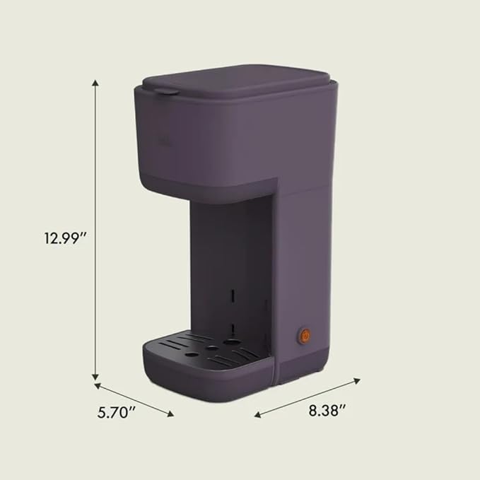 Single-Serve Bella Coffee Maker – Compact 6oz–14oz Brewer for Ground Coffee or Pods, One-Touch Operation, Adjustable Drip Tray, 35oz Water Tank, Travel Mug Friendly, Dishwasher-Safe Parts (Plum)