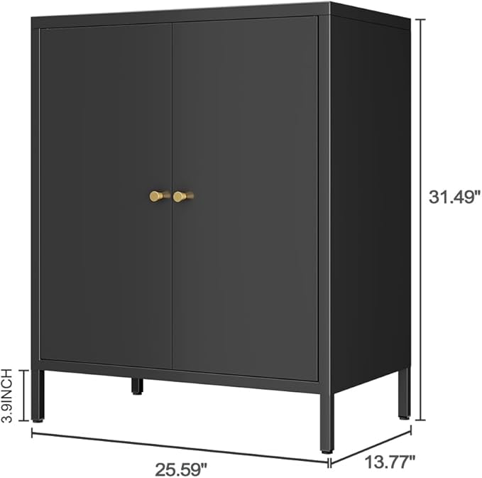Small 2 Metal Storage Side Buffet Cabinet for Bed Room,Living Room,Entryway,Hallway,Home,Hotel,Office,Garage,Kitchen,1 Removable Shelf. (Metal Door, Black)