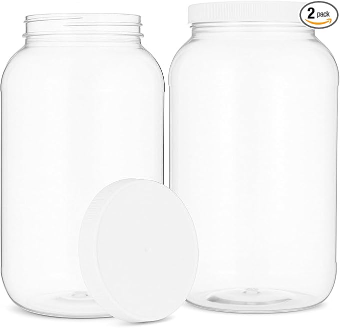 kitchentoolz 1 Gallon Large Plastic Mason Jar with Airtight Lid - Tall Storage & Pantry Container - Made in USA - Pack of 2