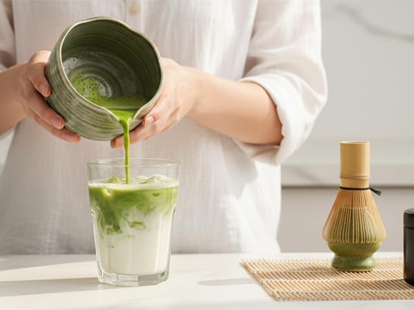 Matcha Whisk Set, 7 Pcs Matcha Kit with Spouted Bowl, Sifter and Whisk Holder. Complete Macha Whisk Set Making Kit includes ceremonial Japanese traditional Bamboo whisk (Chasen) for Matcha Lover