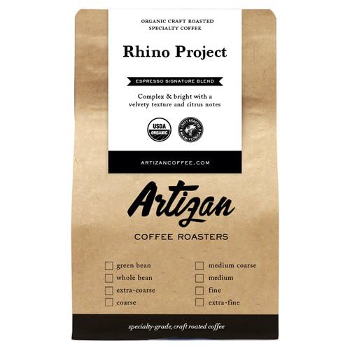 Artizan Coffee USDA Organic Whole Bean Coffee | Rhino Project Blend | Dark Roast | 10 oz | Roasted in South Florida