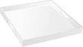 18×18 Inch Golssy White Acrylic Serving Tray with Handles Extra Large Ottoman Tray Decorative Tray Spill-Proof Coffee Table Space Saver Oversize Counter top Organizer Platter with Safe Edge